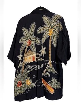 BACK EAST Black collared Hawaiian Palm Print Casual Button-Down Shirt